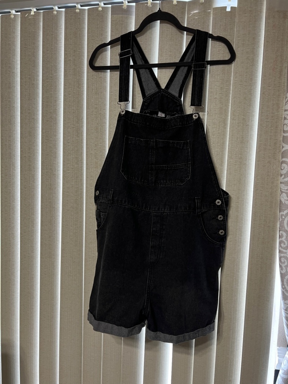 Black Denim Short Overalls